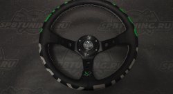 Руль спортивный Vertex 1996 с выносом экокожа с перфорацией (зеленый)