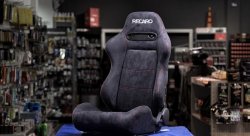 Кресло полуковш + салазки регулируемое, RECARO STYLE, черная алькантара