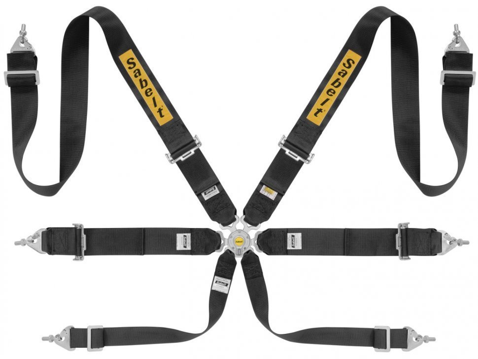 Ремень безопасности Sabelt 6 точек, 3-3-2", Steel Saloon, FIA 8853-2016, чёрный