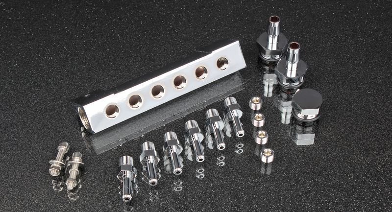 Пневмо разветвитель, алюминиевый, хром (Vacuum / Boost Block) AUTOBAHN88 