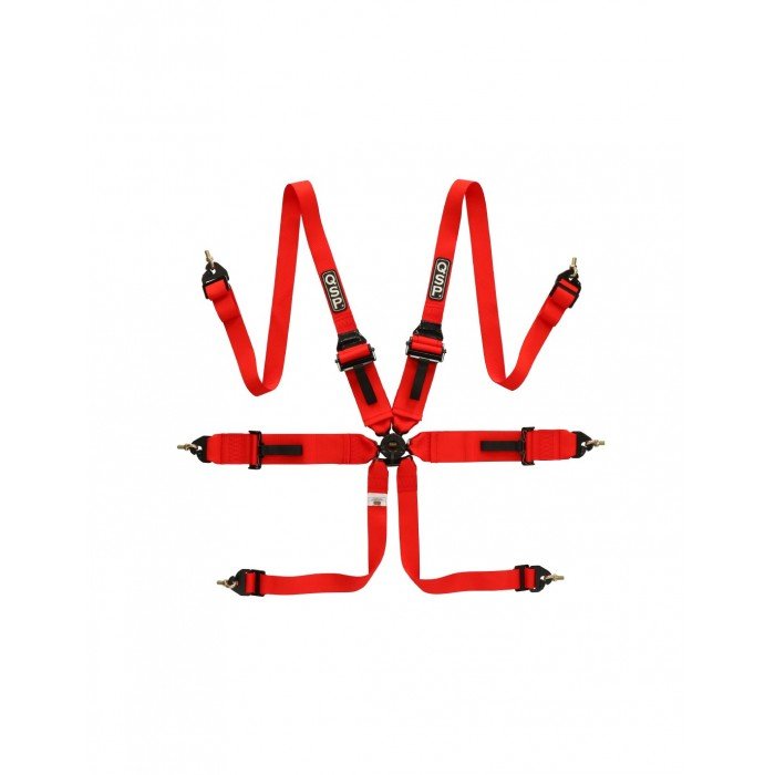 Ремни безопасности QSP FHR Touring 3*3/2" алюм. регуляторы, 6-ти точечные, красные (с омологацией)