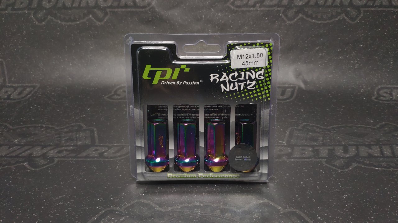 TPI гайки спортивные стальные 45мм М12*1.50 4шт радуга