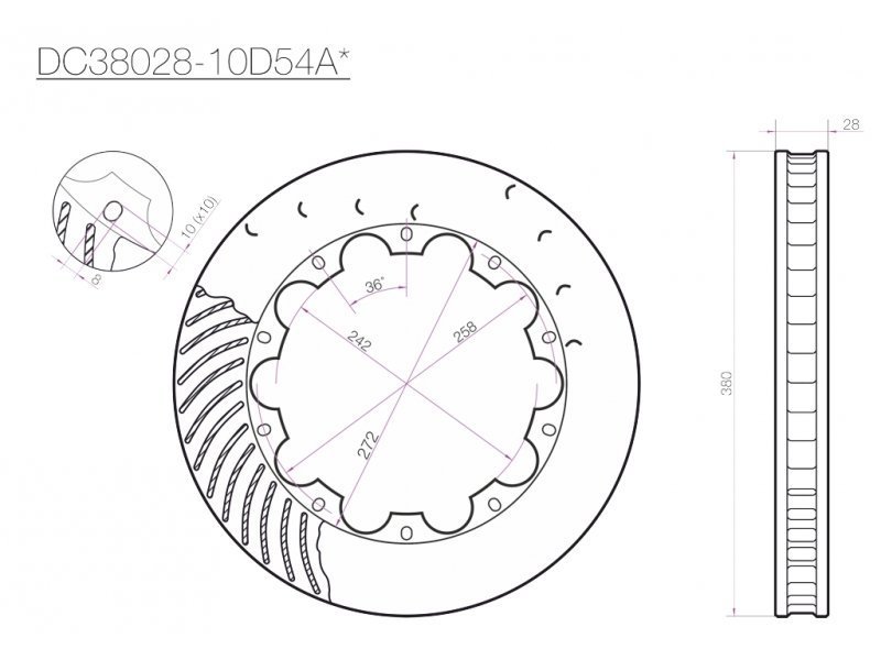 Ротор тормозного диска 380*28mm, DC Brakes , левый (Brembo, JBT)