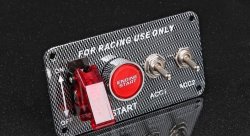 Панель управления карбон, 3 тумблера 2 положения, 1 с защитной крышкой, кнопка запуск двигателя, 12V 