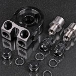 Проставка адаптер под масляный фильтр с термостатом, вход/выход ORB8, закрыт при 71С, открыт при 82С, черная