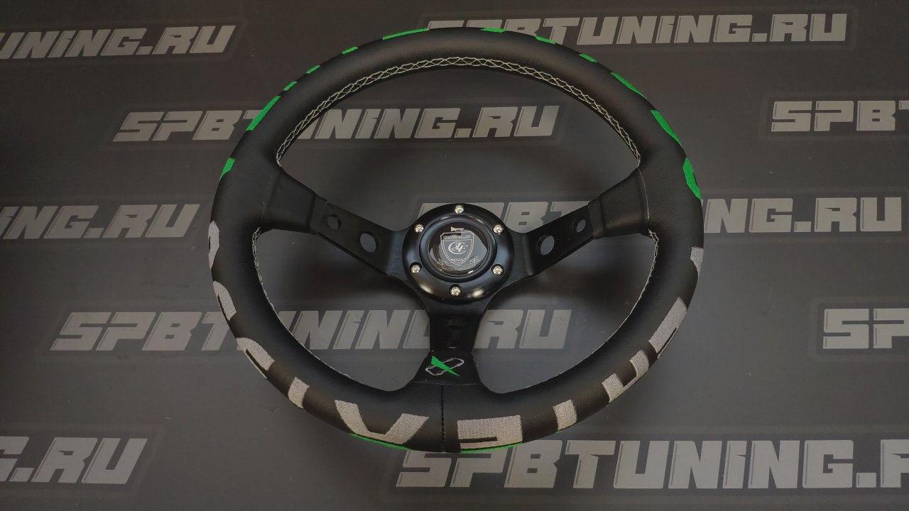 Руль спортивный Vertex 1996 с выносом экокожа без перфорации (зеленый)