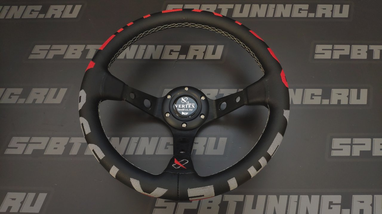 Руль спортивный Vertex 1996 с выносом экокожа без перфорации (красный)