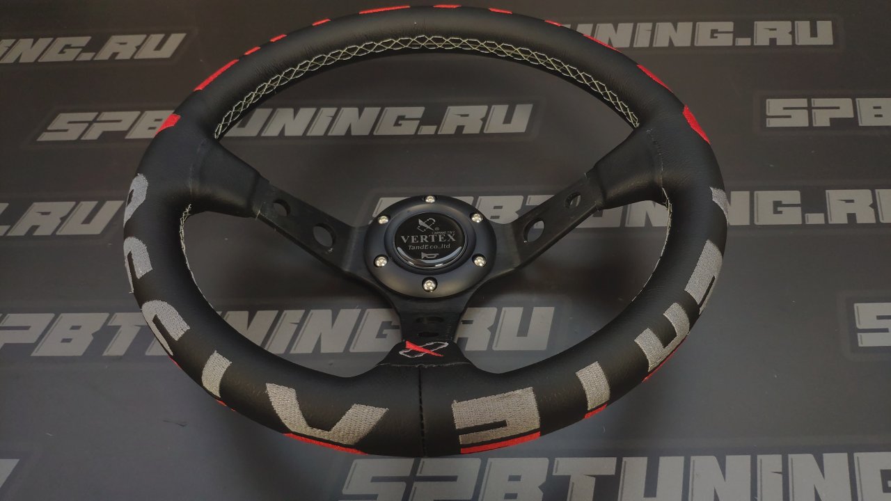 Руль спортивный Vertex 1996 с выносом экокожа без перфорации (красный)