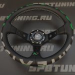 Руль спортивный Vertex 1996 с выносом экокожа без перфорации (зеленый)