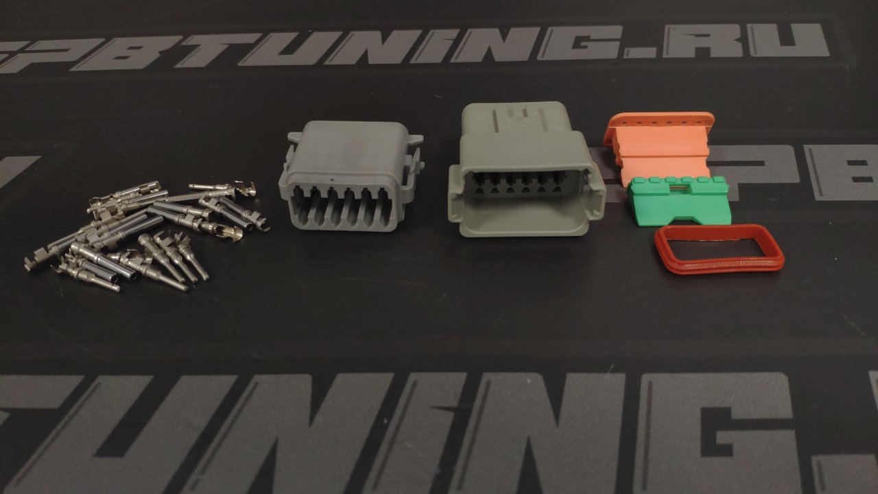 Коннектор папа-мама герметичный серый 12 пинов