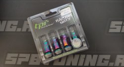 TPI гайки спортивные стальные 45мм М12*1.25 4шт c насечкой, с юбкой, радуга