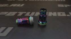 TPI гайки спортивные стальные 45мм М12*1.25 4шт c насечкой, с юбкой, радуга