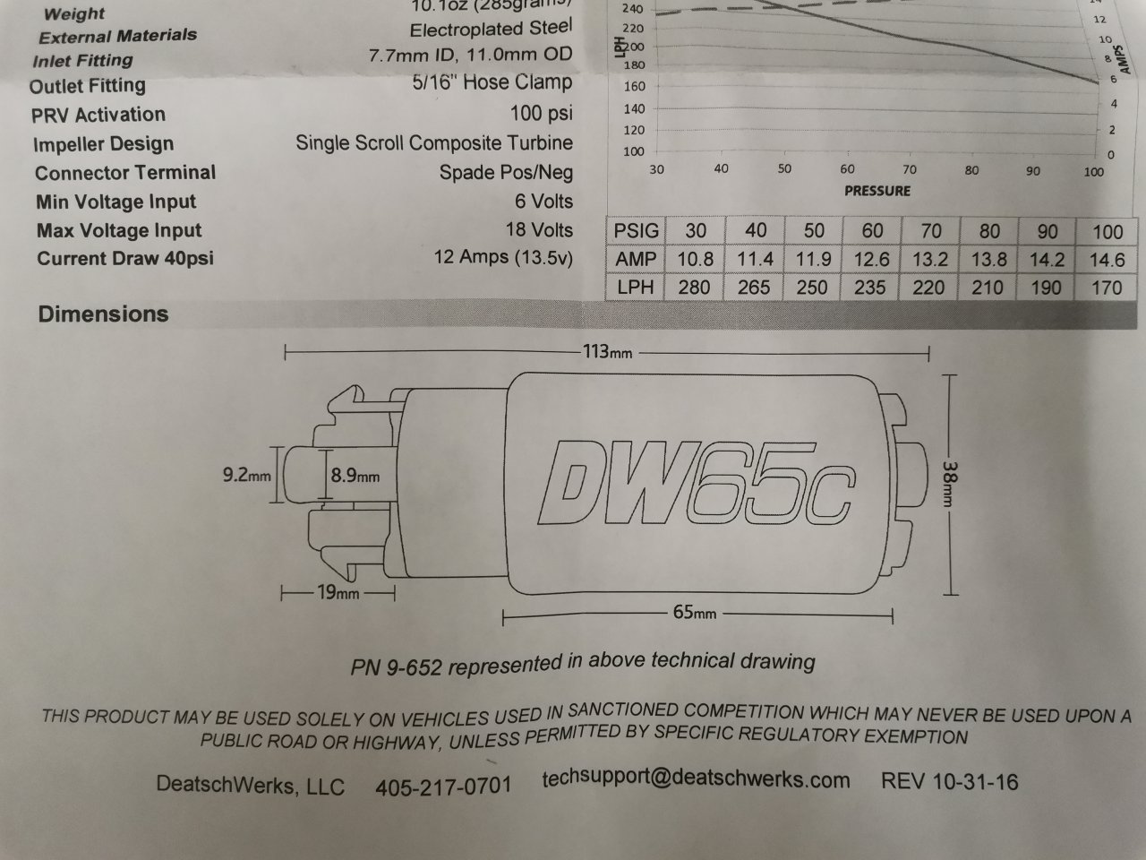 Топливный насос DeatschWerks 265л\ч Subaru BRZ \ WRX 2015-18, Toyota 86 DW300 (серия: компакт)