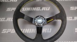 Руль 355 мм, большой вылет, замша, желтая нить